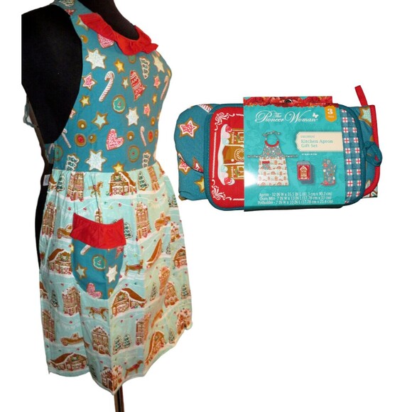 The Pioneer Woman Other - The Pioneer Woman Gingerbread Apron Oven Mitt Potholder Set Kitchen Cooking